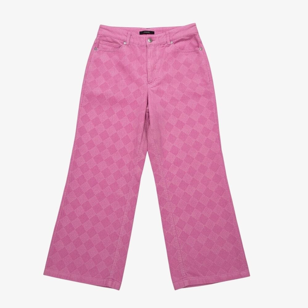 Forever 21 Pink Checkered Corduroy High Rise Wide Leg Pants